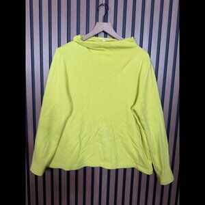 Eileen Fisher Sweater Medium Womens Lime Green Cowl Neck 100% Organic Cotton